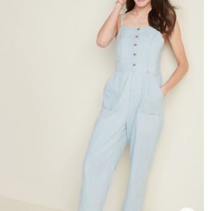 Button-Front Chambray jumpsuit